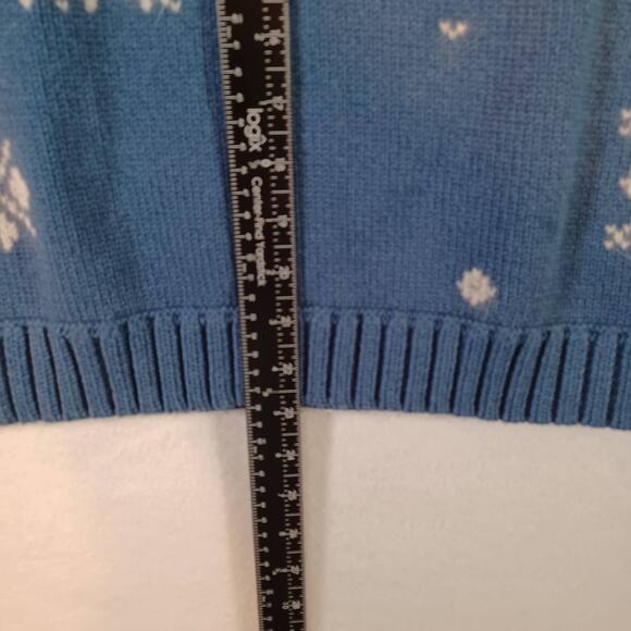 Liz Claiborne Crewneck Snowflake Sweater MP Medium Petite Blue White Cotton NEW - Picture 6 of 6